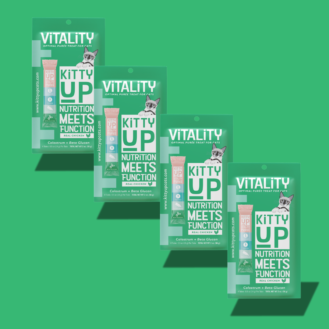 cat multivitamin purée – chicken flavor – vitality - front - 4 pouch