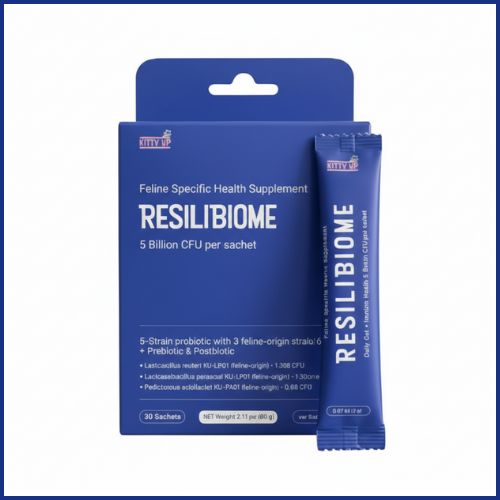 Kitty Up Resilibiome feline specific health supplement packaging on a white background