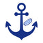 Blue anchor with a blue circle and blue lines on a white background