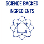 Logo with 'Science Backed Ingredients' text and an atom symbol on a white background