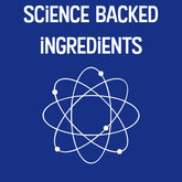 Graphic reading “Science Backed Ingredients” with an atom icon.